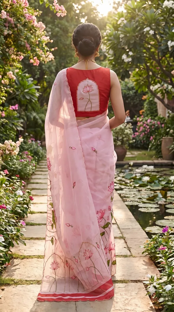 Gulabi_Kamal_Digital_Print_Khatli_Handwork_Saree_With_Heavy_Border_&_Blouse_Piece