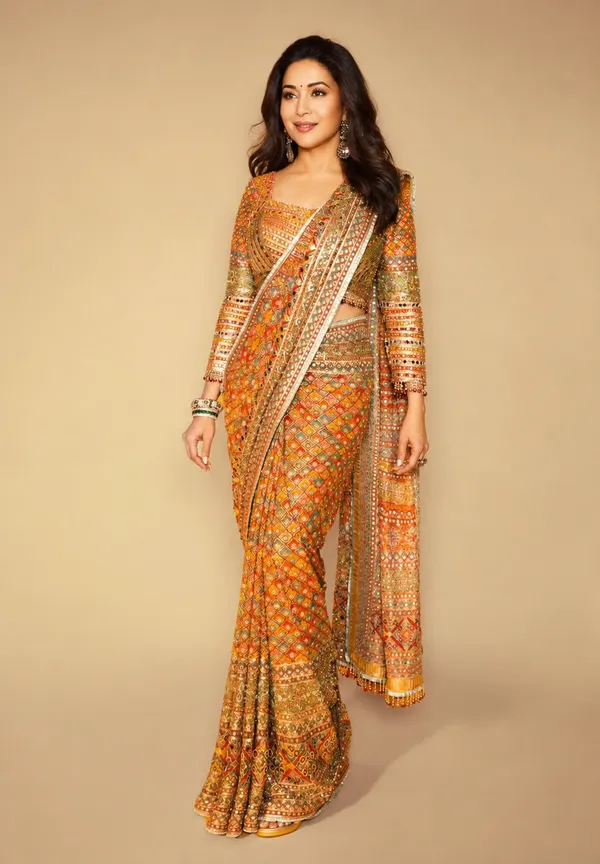 Sundari_Mirror_Mosaic_Chinnon_Silk_Saree_with_Hand_work_&_Blouse_Piece