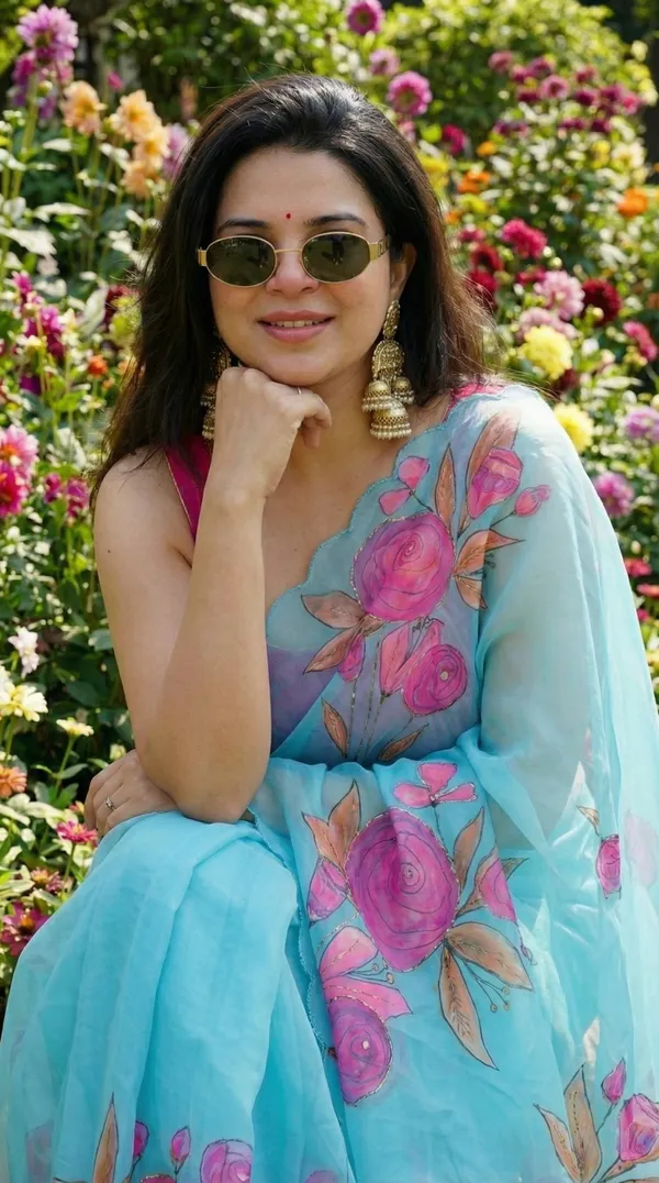 Sky_Blue_Floral_Georgette_Saree_With_Delicate_Hand_Work_&_Blouse_Piece