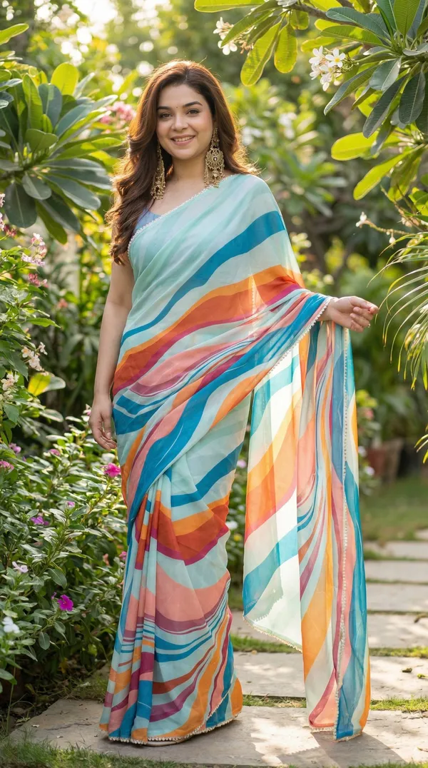 Pastel_Waves_Striped_Georgette_Saree_With_Heavy_Border_&_Blouse_Piece