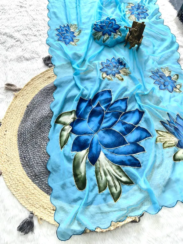 Sky_Blue_Georgette_Saree_With_Delicate_Hand_Work_&_Blouse_Piece