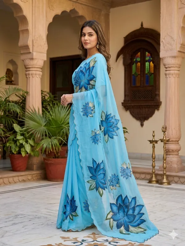 Sky_Blue_Georgette_Saree_With_Delicate_Hand_Work_&_Blouse_Piece