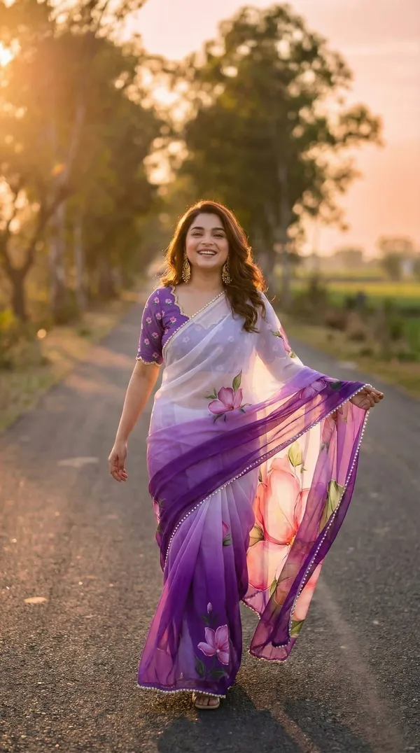 Purple_And_White_Ombre_Hand_Work_Georgette_Saree_With_Heavy_Border_&_Blouse_Piece