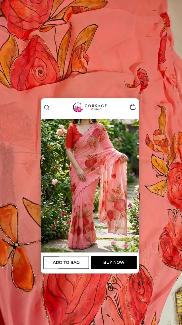Salmon_Pink_Floral_Georgette_Saree_With_Delicate_Hand_Work_&_Blouse_Piece