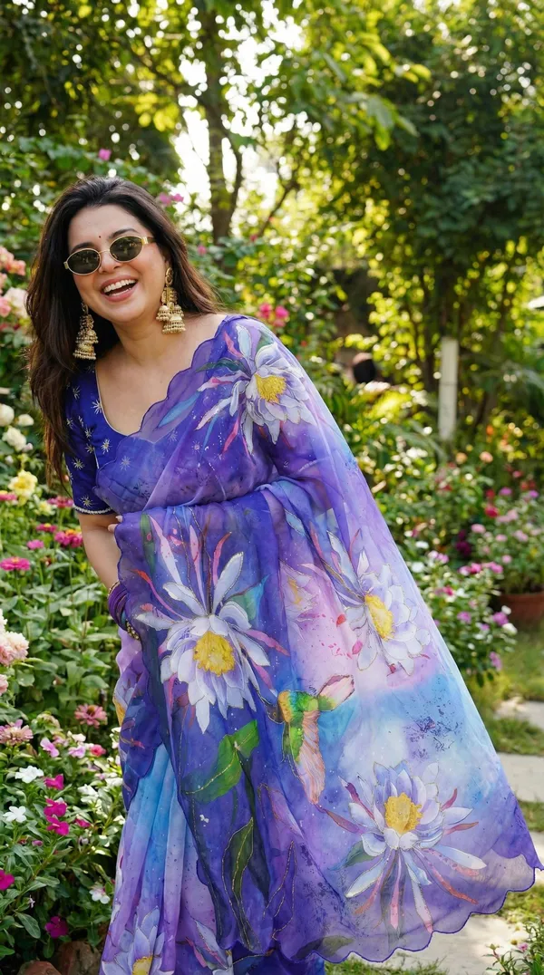 Indigo_Purple_Floral_Georgette_Saree_With_Delicate_Hand_Work_&_Blouse_Piece