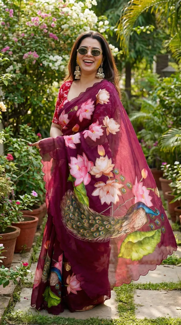 Wine_Floral_Print_Georgette_Saree_With_Delicate_Hand_Work_&_Blouse_Piece
