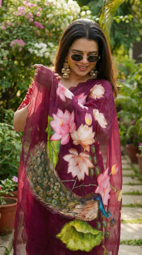 Wine_Floral_Print_Georgette_Saree_With_Delicate_Hand_Work_&_Blouse_Piece