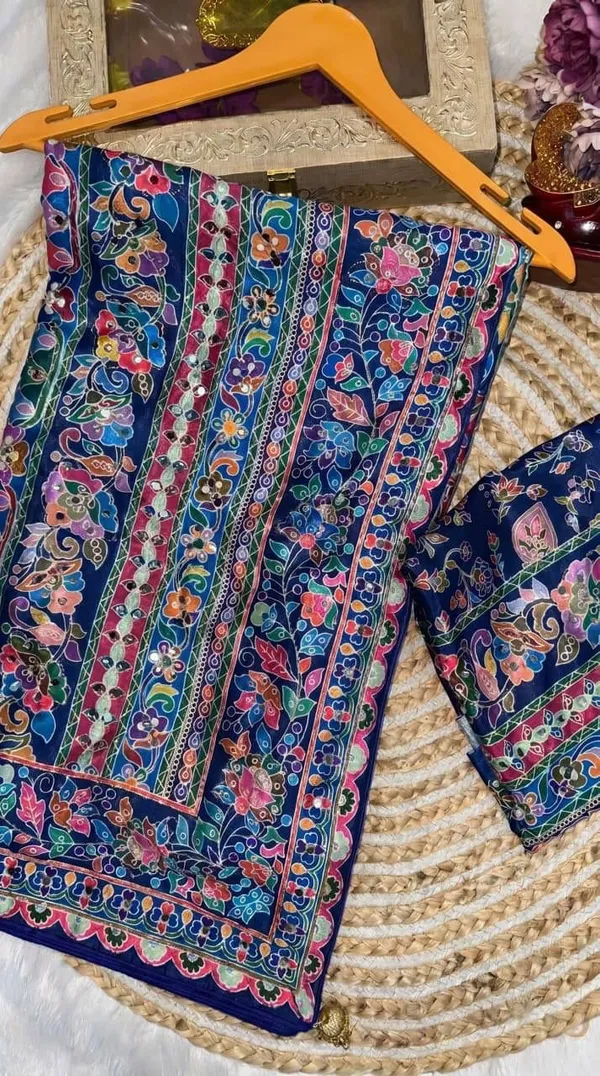 Chitrakala_Chinon_Silk_Saree_With_Mirror_Work_&_Blouse_Piece