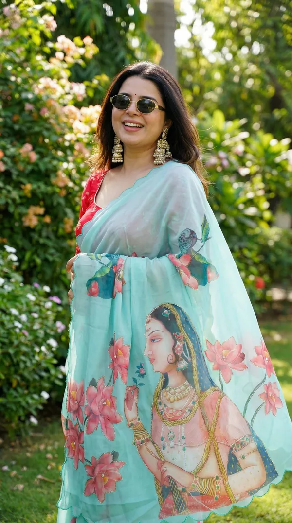 Powder_Blue_Anarkali_Print_Georgette_Saree_With_Delicate_Hand_Work_&_Blouse_Piece