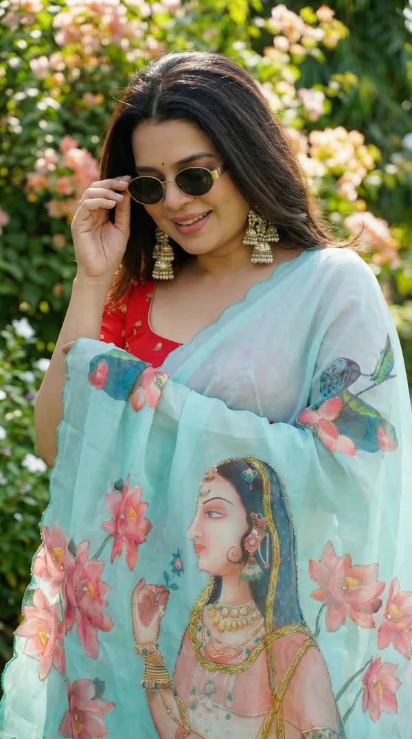Powder_Blue_Anarkali_Print_Georgette_Saree_With_Delicate_Hand_Work_&_Blouse_Piece