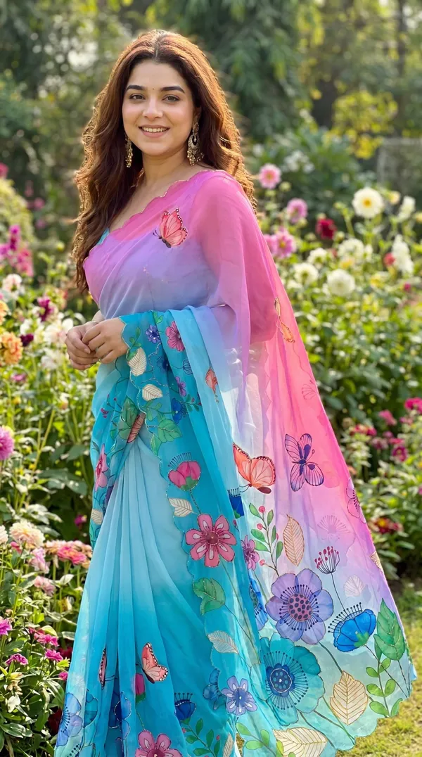 Pink_Cyan_Ombre_Floral_Georgette_Saree_With_Delicate_Hand_Work_&_Blouse_Piece