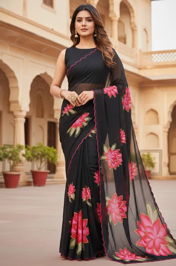 Lotus_Bloom_Georgette_Saree_With_Delicate_Hand_Work_&_Blouse_Piece