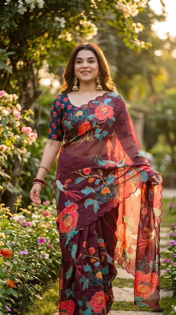 Maroon_Floral_Georgette_Saree_With_Delicate_Hand_Work_&_Blouse_Piece
