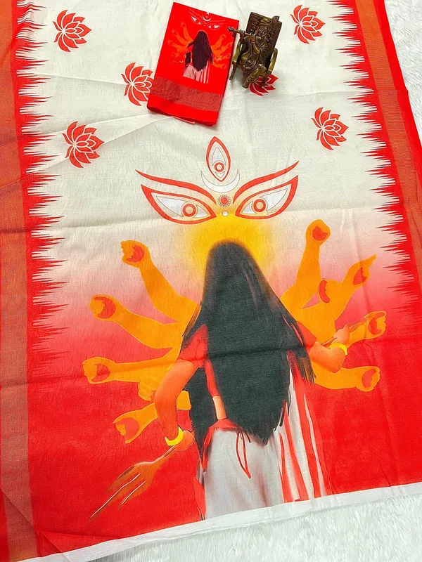 Maa_Durga_Digital_Print_Chanderi_Cotton_Saree_with_Blouse_Piece