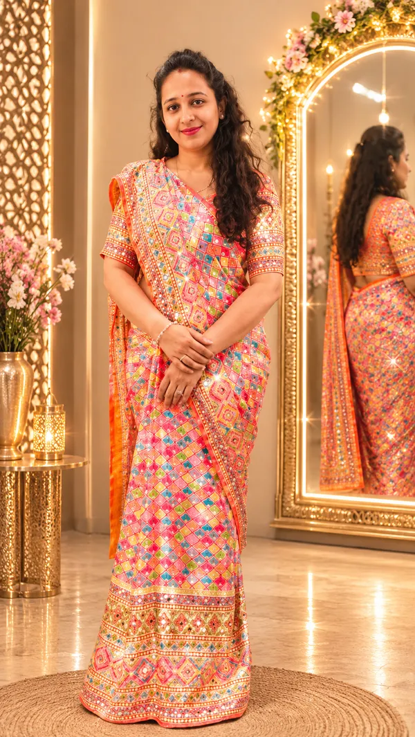 Sundari_Mirror_Mosaic_Chinnon_Silk_Saree_with_Hand_work_&_Blouse_Piece