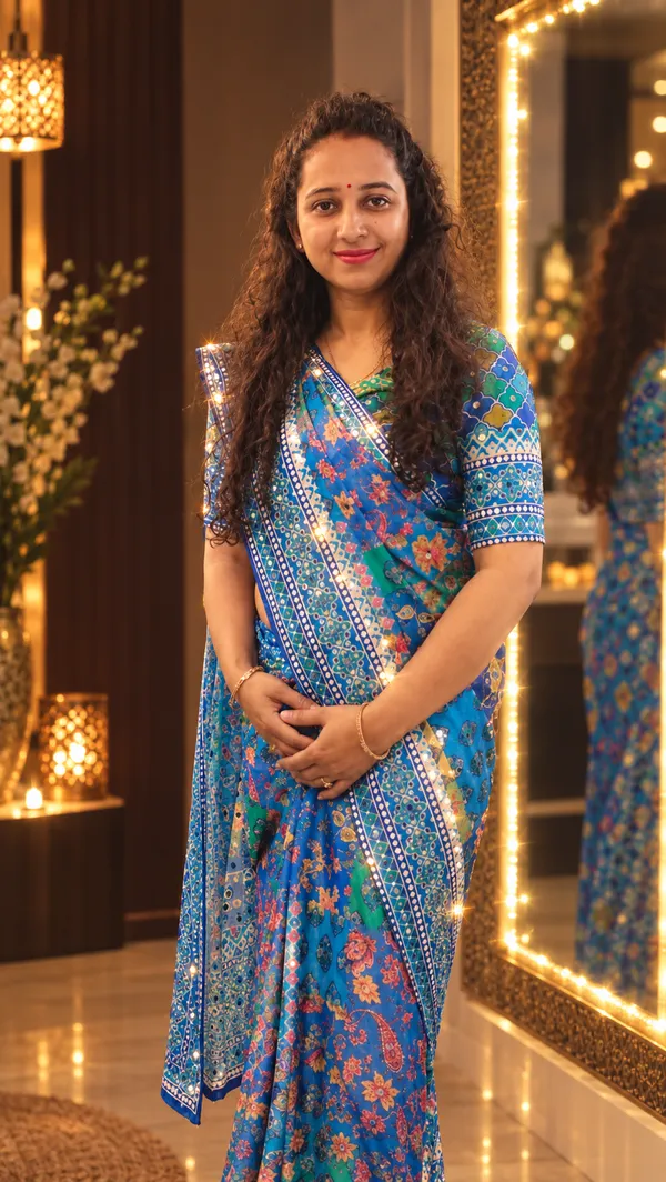 Peacock_Patchwork_Chinnon_Silk_Saree_with_Hand_work_&_Blouse_Piece