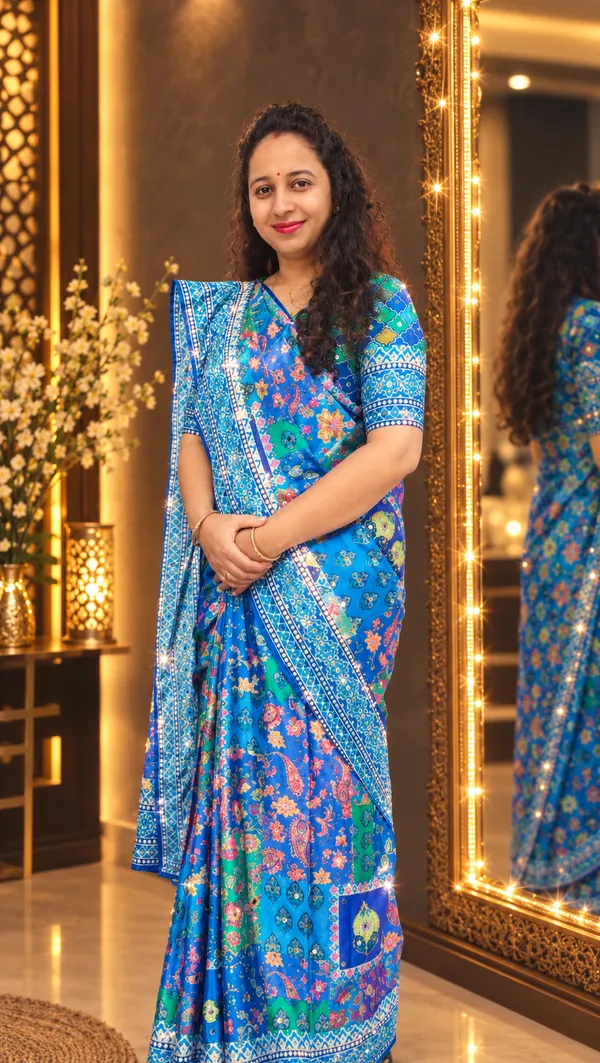 Peacock_Patchwork_Chinnon_Silk_Saree_with_Hand_work_&_Blouse_Piece