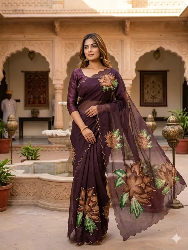 Bronze_Brown_Georgette_Saree_With_Delicate_Hand_Work_&_Blouse_Piece