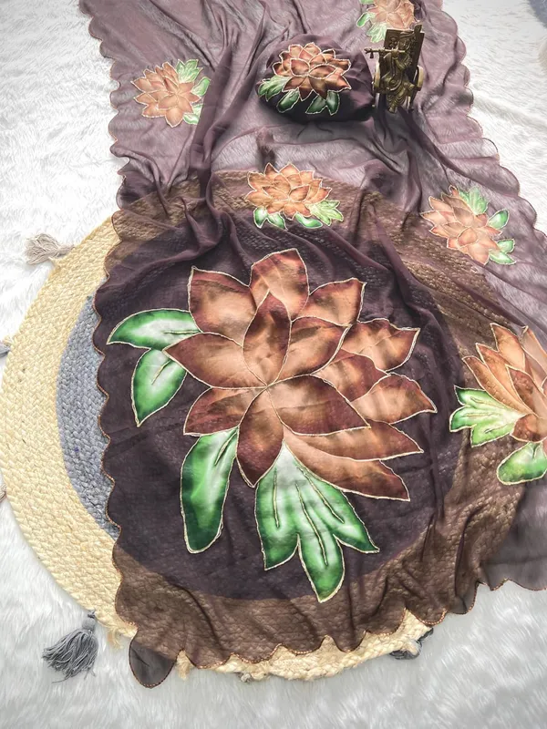 Bronze_Brown_Georgette_Saree_With_Delicate_Hand_Work_&_Blouse_Piece