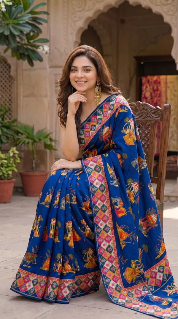 Navy_Blue_Soft_Crepe_Satin_Saree_with_Handwork_&_Blouse_Piece