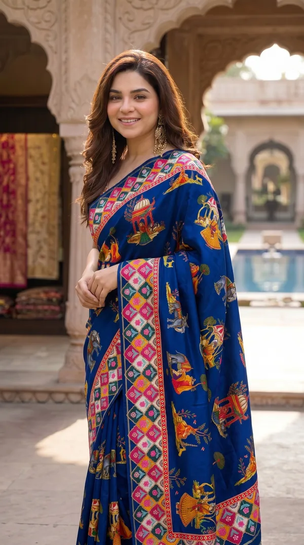 Navy_Blue_Soft_Crepe_Satin_Saree_with_Handwork_&_Blouse_Piece