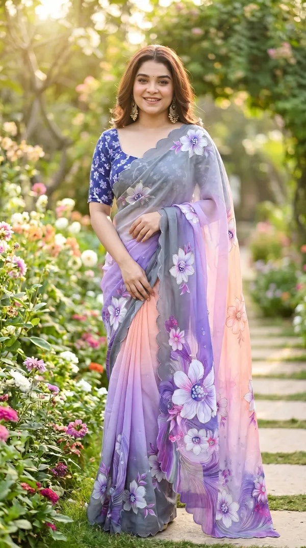 Lilac_Grey_Ombre_Floral_Georgette_Saree_With_Delicate_Hand_Work_&_Blouse_Piece