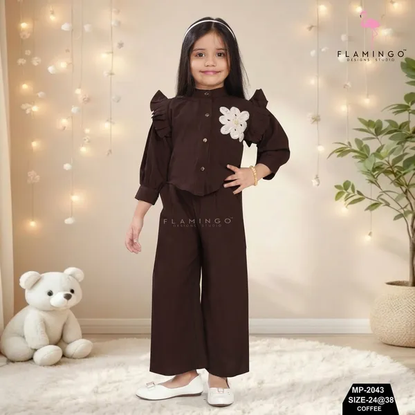 Coffee_Brown_Ruffled_Sleeve_Top_And_Palazzo_Set_For_Girls