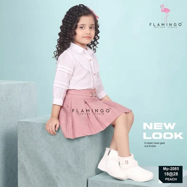 Peach_Pink_White_Pleated_Skirt_Shirt_Set_For_Girls