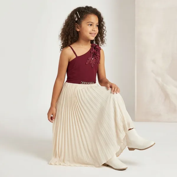 Wine_Cream_Pleated_Skirt_Party_Dress_For_Girls