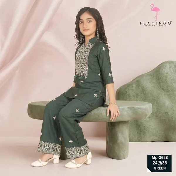 Green_Embroidered_Relaxed_Kurta_Palazzo_Set_For_Girls