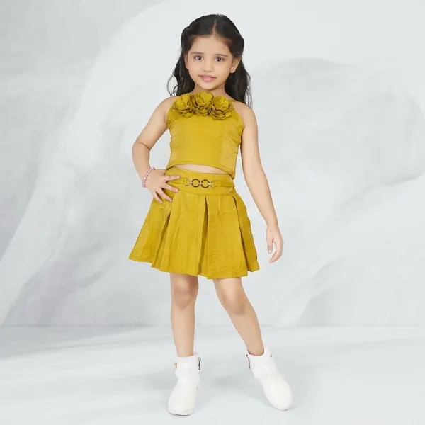Yellow_Cotton_Floral_Embellished_Crop_Top_Skirt_Set_For_Girls