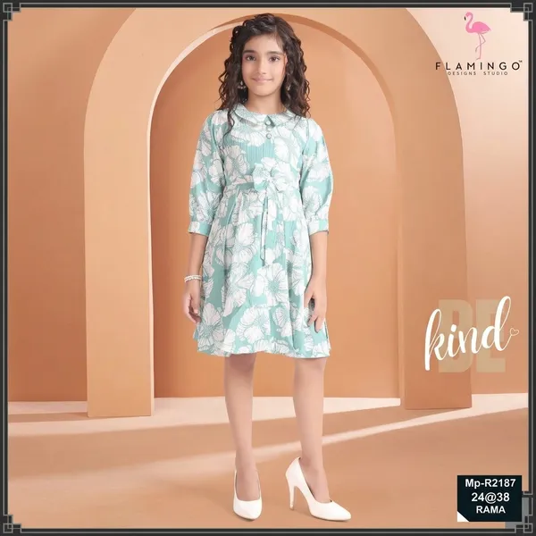 Mint_Green_Floral_Print_Fit_And_Flare_Dress_For_Girls