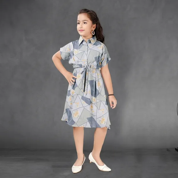 Grey_Geometric_Print_Collared_Dress_For_Girls