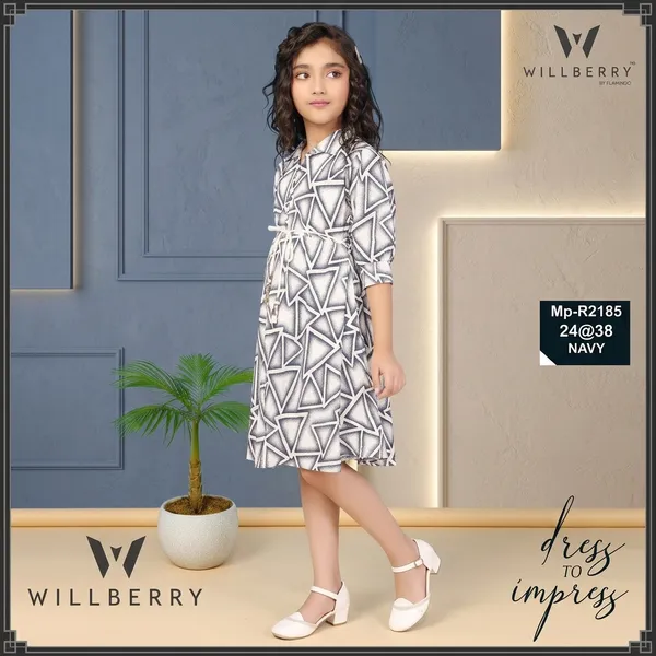 Navy_Geometric_Print_Collared_A_Line_Dress_For_Girls