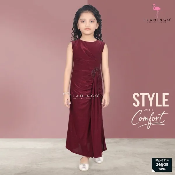 Wine_Sleeveless_Draped_Party_Gown_For_Girls