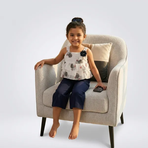 White_Navy_Blue_Floral_Print_Sleeveless_Top_Pant_Set_For_Girls
