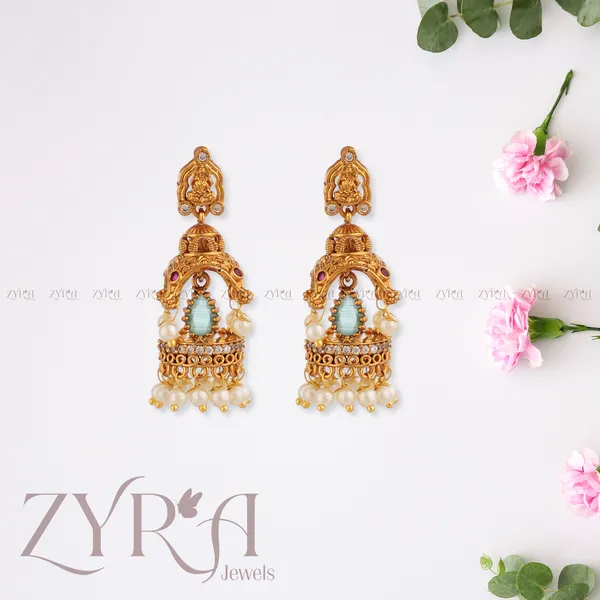 Gold_Antique_Finish_Turquoise_Pearl_Jhumka_Earrings_For_Women