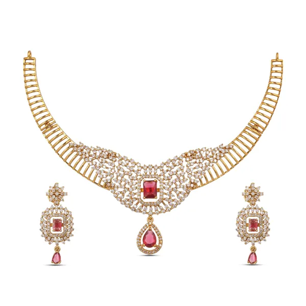 Antique_Gold_Plated_Pink_Stone_Necklace_Set_With_Earrings