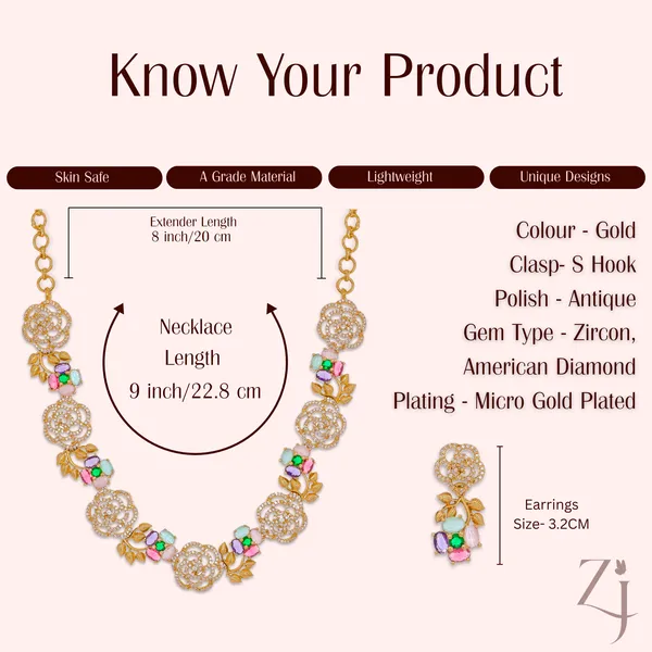 Gold_Plated_Floral_Necklace_And_Earrings_Set_For_Women