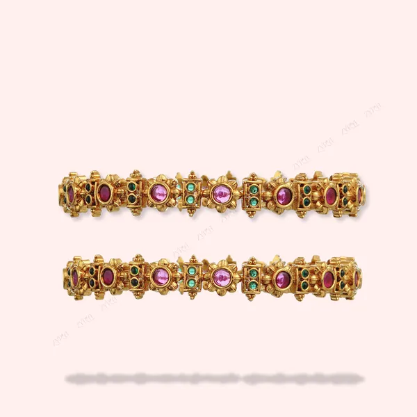 Gold_Tone_Pink_Stone_Embellished_Bangles_Set_Of_2
