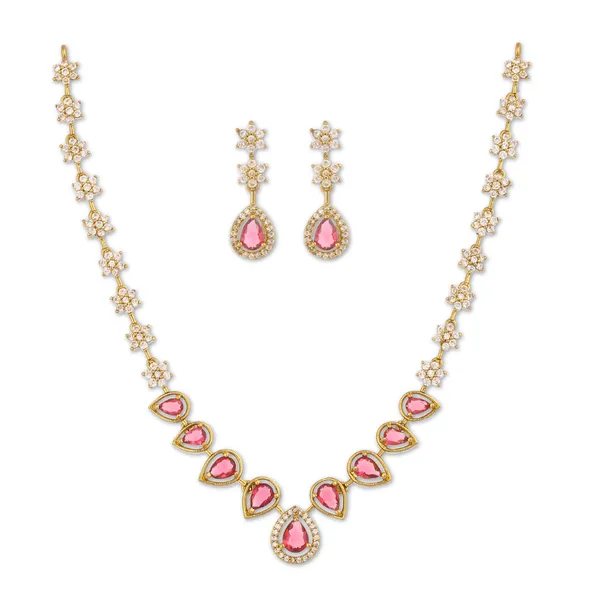 Pink_Stone_Gold_Plated_American_Diamond_Necklace_Set_For_Women