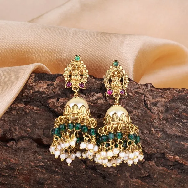 Pearl_&_Lakshmi_Devi_Jhumka_Earrings_Micro_Gold_Plated
