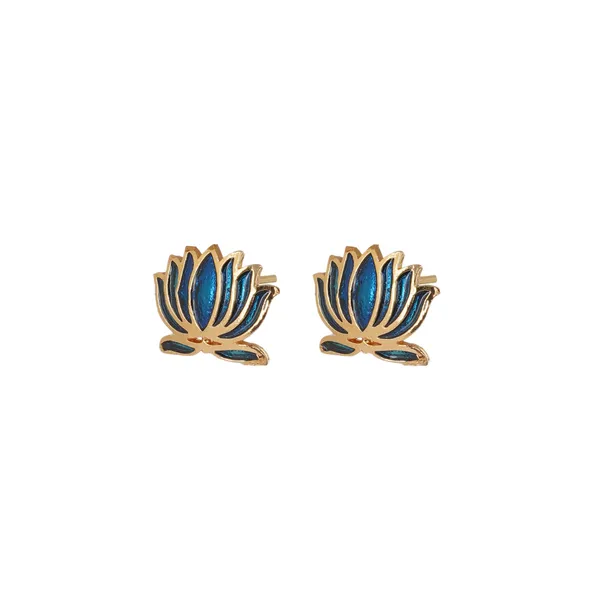 Gold_Plated_Brass_Blue_Lotus_Necklace_Set_For_Women