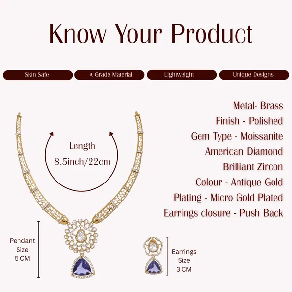 Antique_Gold_Moissanite_American_Diamond_Necklace_Set_With_Purple_Zircon