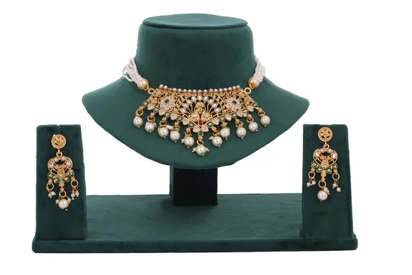 Kundan_Meenakari_Choker_Necklace_set_With_Earrings_Gold_Plated
