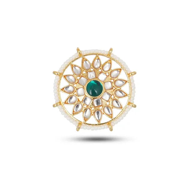 Gold_Kundan_Green_Stone_Floral_Ring_For_Women