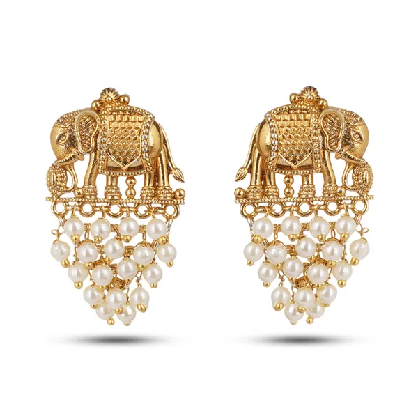 Antique_Gold_Plated_Brass_Elephant_Design_Pearl_Drop_Earrings