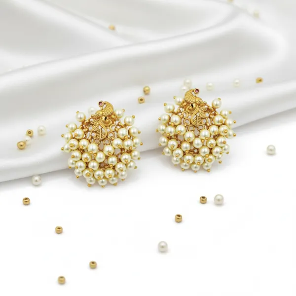 Antique_Gold_Plated_Artificial_Pearl_Cluster_Stud_Earrings