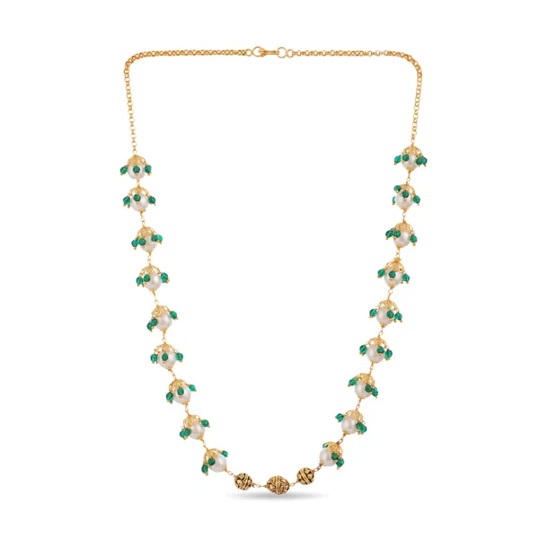 Gold_Plated_Green_Stone_Pearl_Cluster_Necklace_For_Women