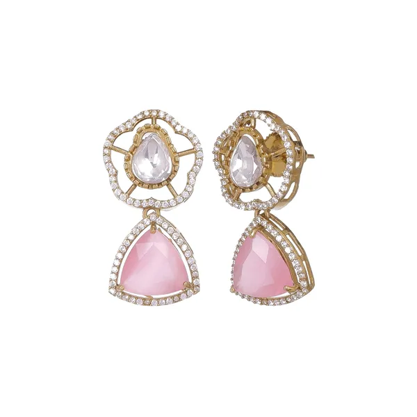 Antique_Gold_Moissanite_Pink_Stone_Necklace_Set_For_Women